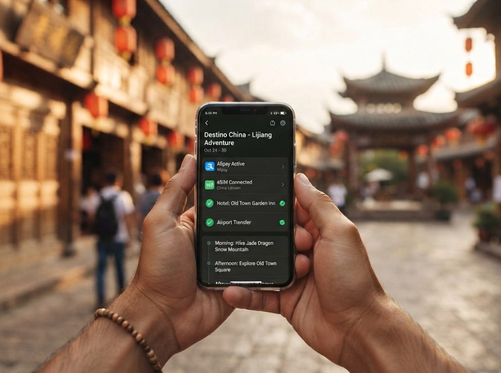 viajero revisando su itinerario de destino china
